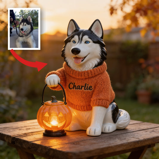 Personalized Fall Blue Eyed Siberian Husky Solar Acrylic Light