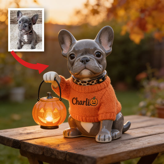 Personalized Halloween Grey French Bulldog Solar Acrylic Light Garden Decor
