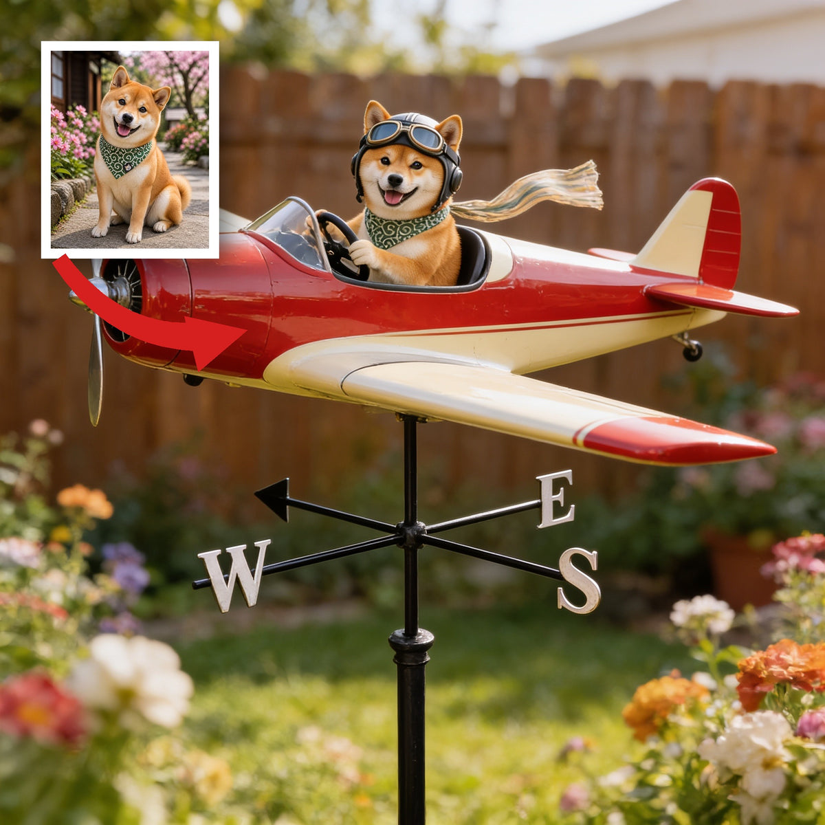Custom Photo Pilot Shiba Inu Weather Vane, Pet Lover Garden Decor Gift