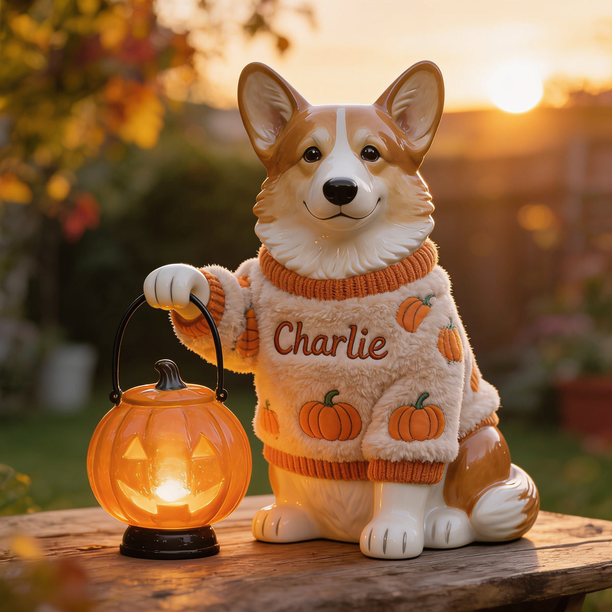 Personalized Fall Welsh Corgi Solar Acrylic Light Garden Decor