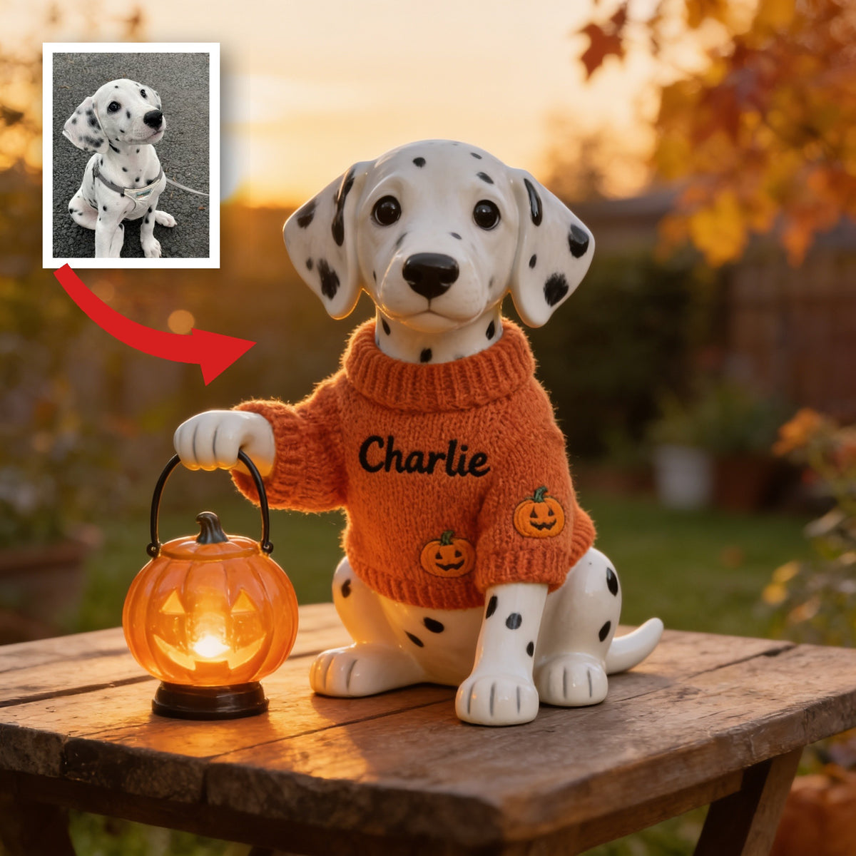 Personalized Halloween Dalmatian Puppy Solar Acrylic Light Garden Decor