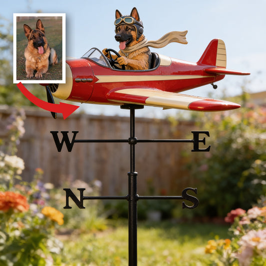 Custom Photo German Shepherd Pilot Weather Vane, Pet Lover Outdoor Garden Decor Gift