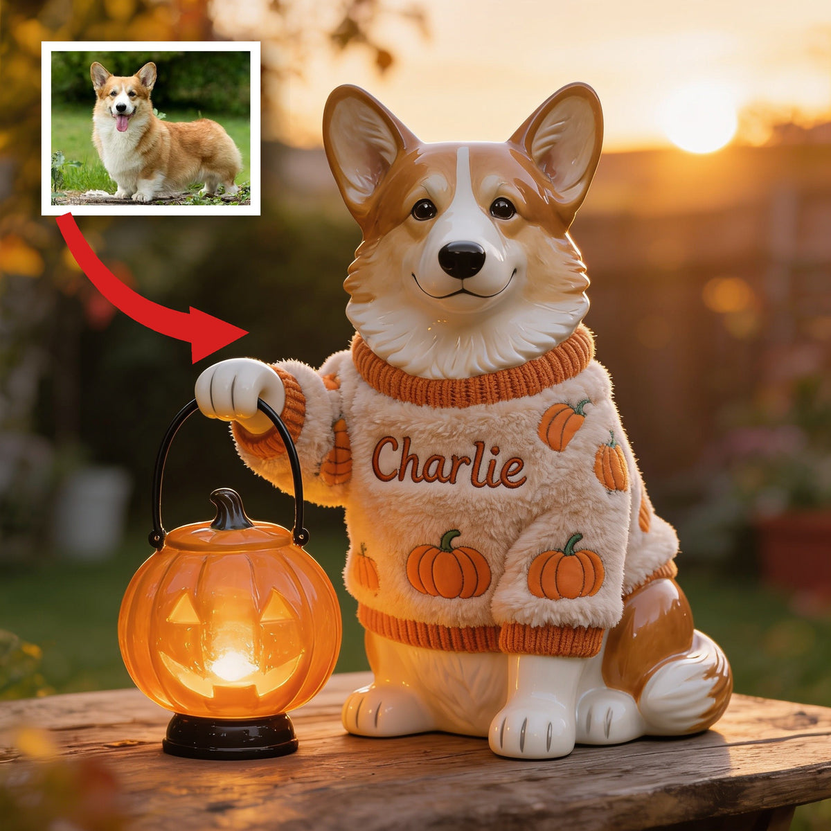 Personalized Fall Welsh Corgi Solar Acrylic Light Garden Decor
