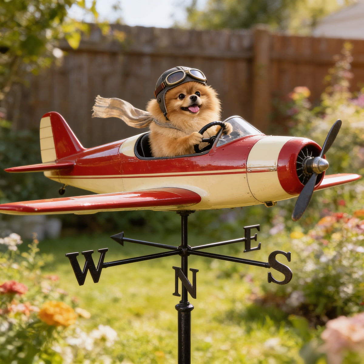 Custom Photo Fluffy Pomeranian Pilot Weather Vane Pet Lover Garden Decor
