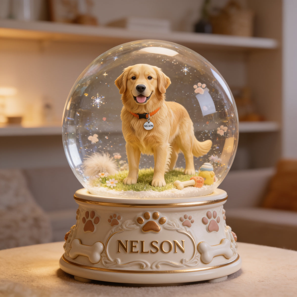 Personalized Golden Retriever Acrylic Snow Globe Table Decor Dog Owner Gift
