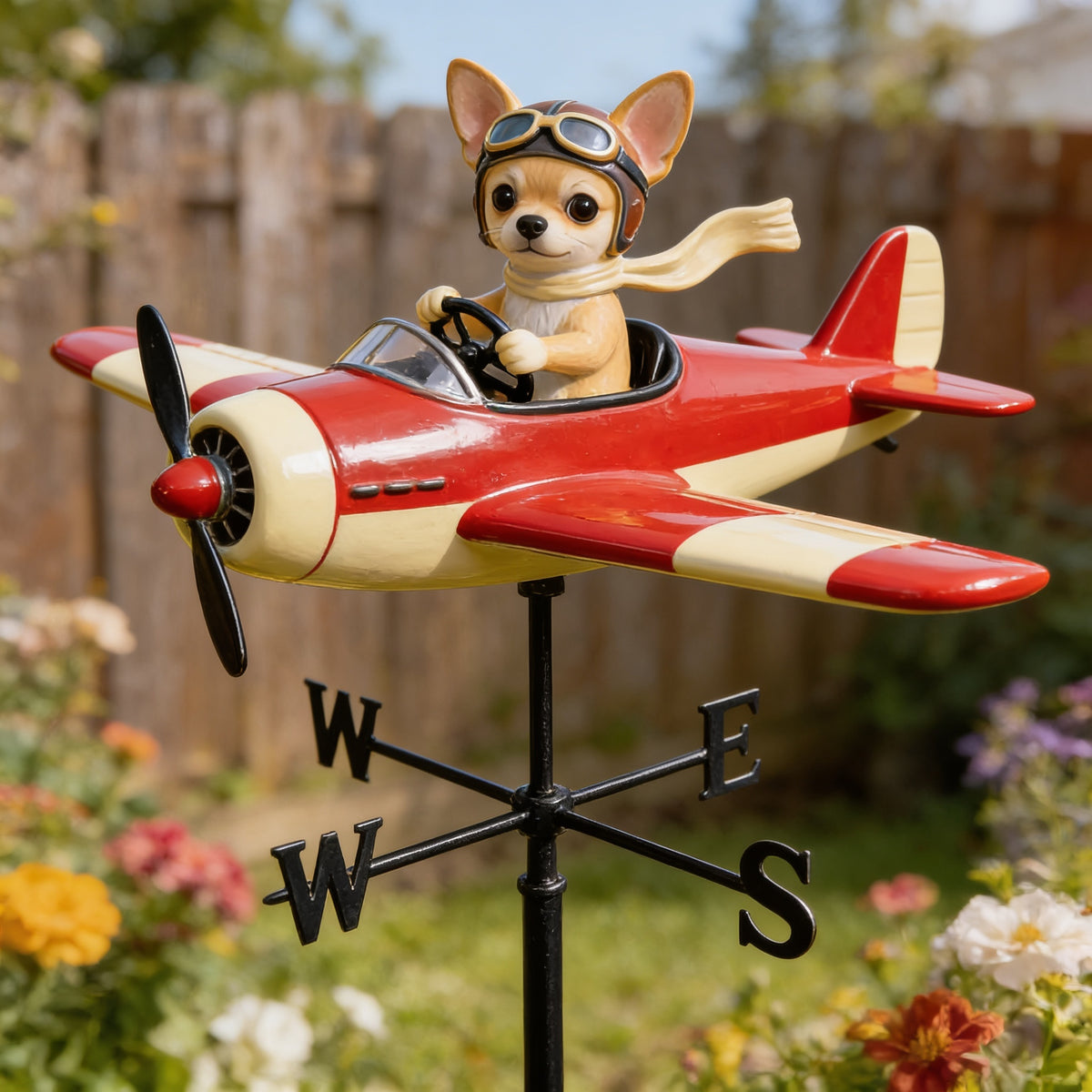 Custom Photo Cute Chihuahua Pilot Weather Vane, Garden Pet Lover Gift