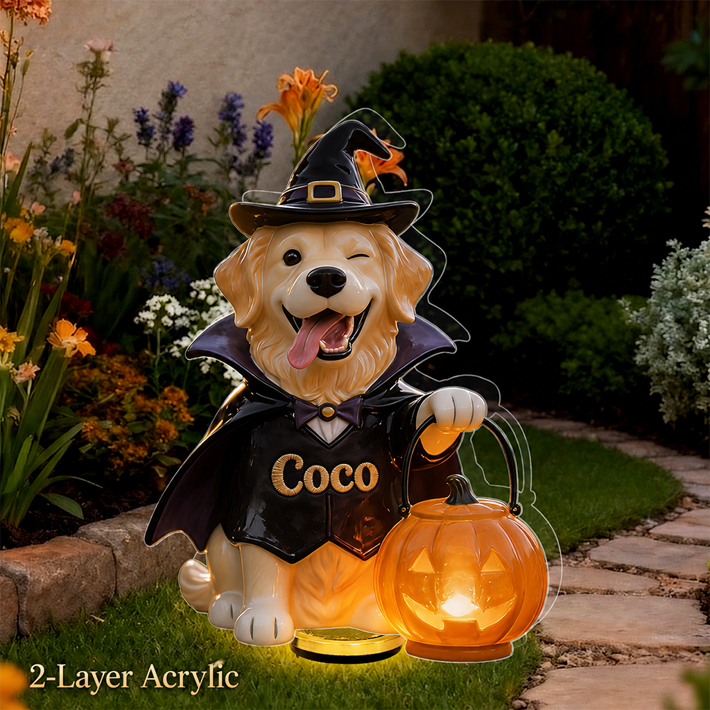 Personalized Fall Golden Retriever Solar Acrylic Light Outdoor Garden Decor