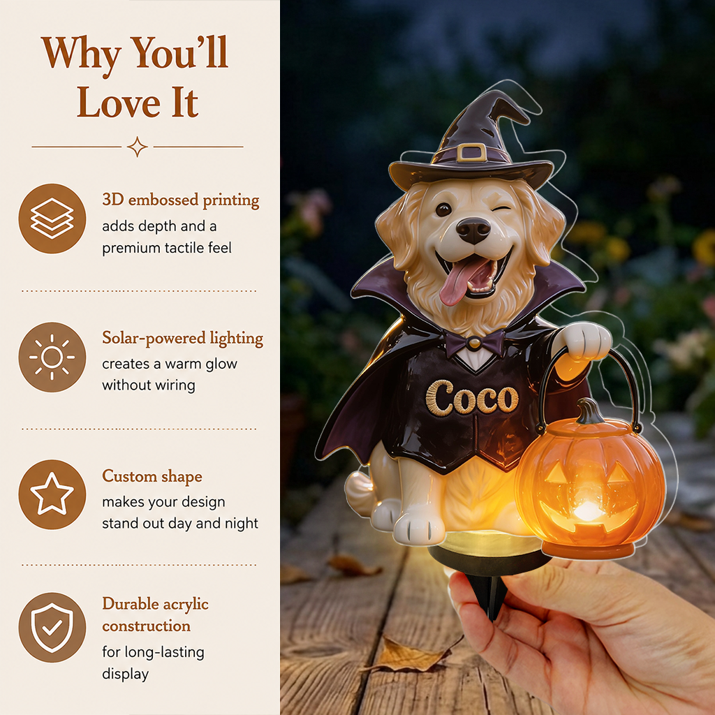 Personalized Halloween Grey French Bulldog Solar Acrylic Light Garden Decor