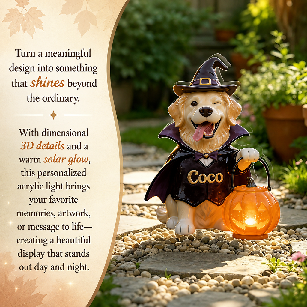 Personalized Fall Japanese Akita Inu Solar Acrylic Light Garden Decor