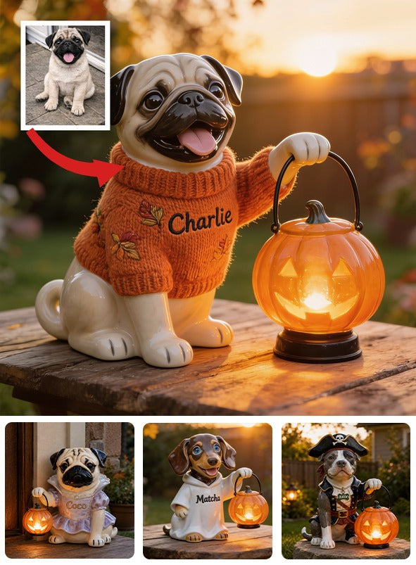 Personalized Fall Wrinkled Pug Solar Acrylic Light Garden Decor
