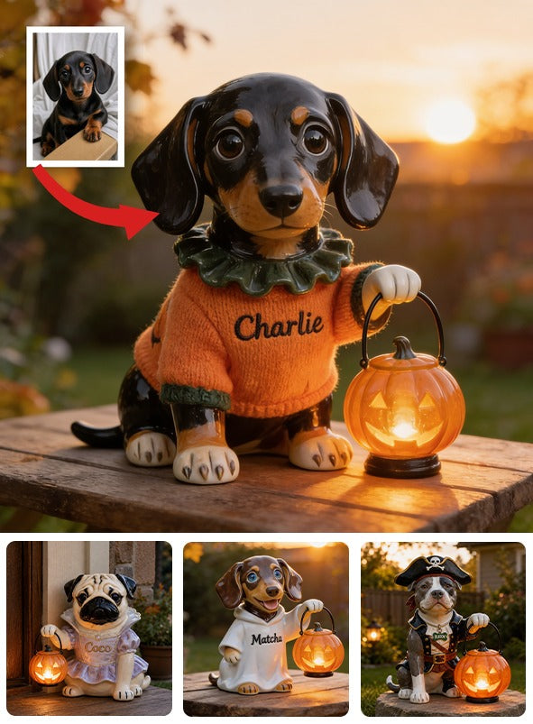 Personalized Fall Black and Tan Dachshund Solar Acrylic Light Garden Decor