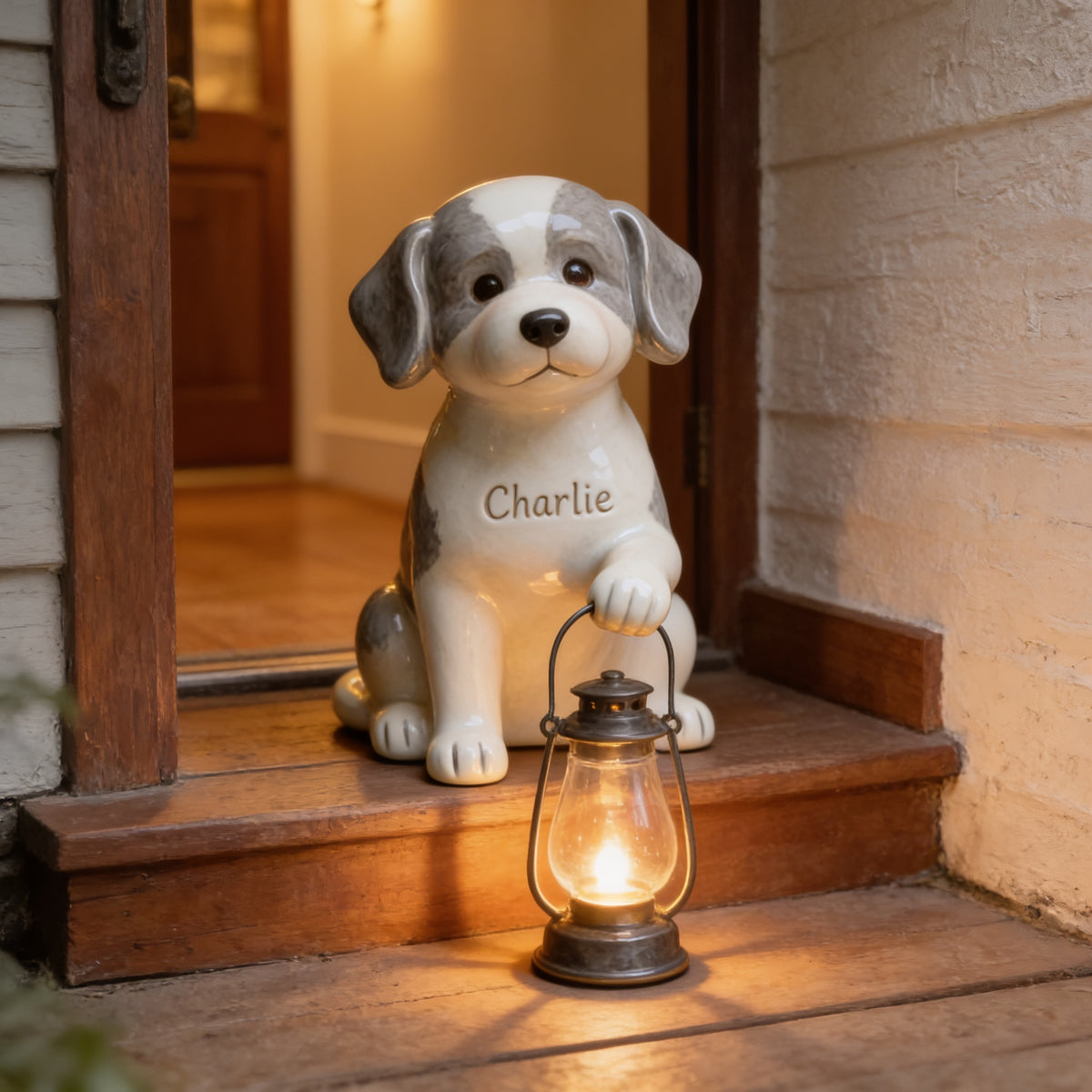 Personalized Gray and White Poodle Dog Solar Acrylic Light Garden Decor