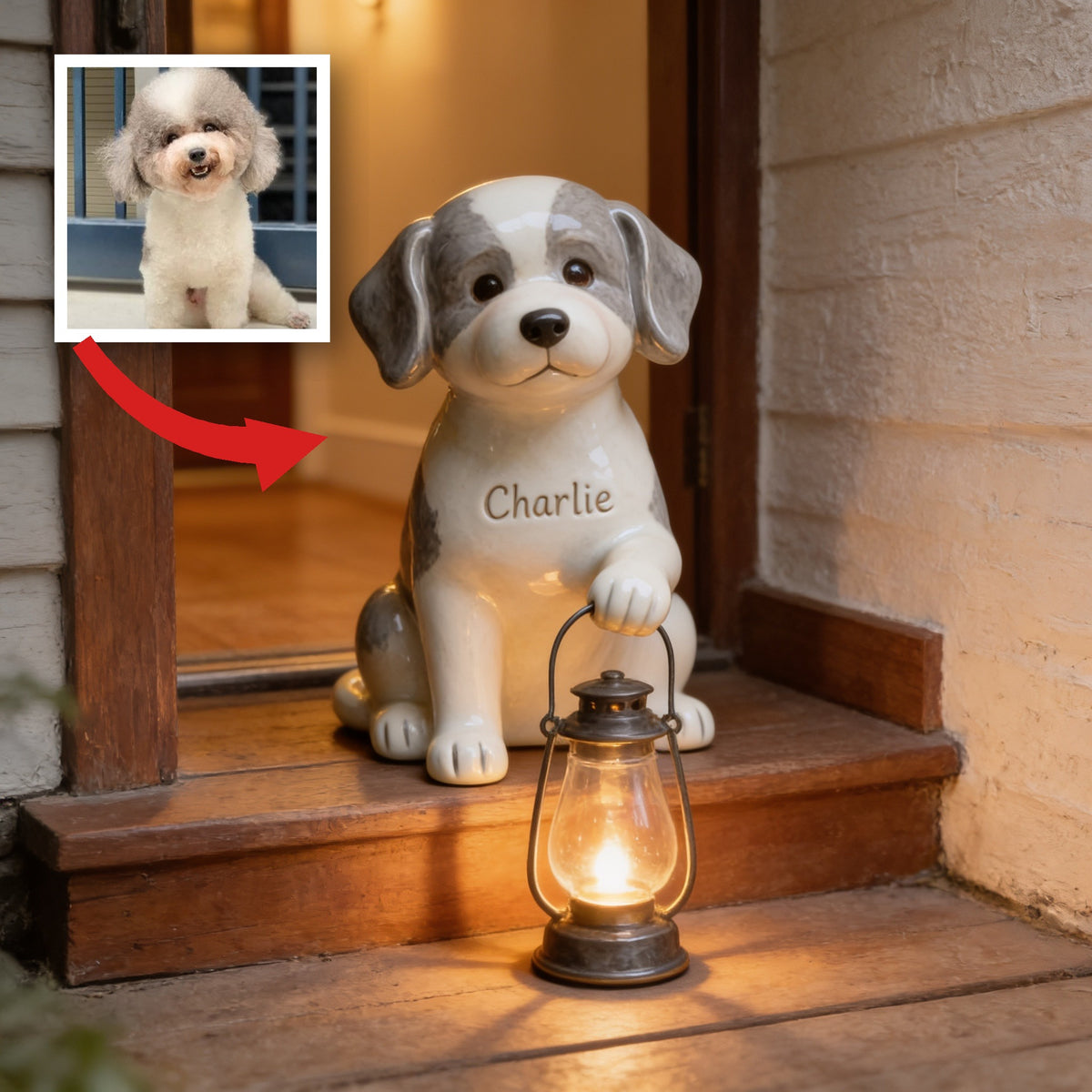 Personalized Gray and White Poodle Dog Solar Acrylic Light Garden Decor