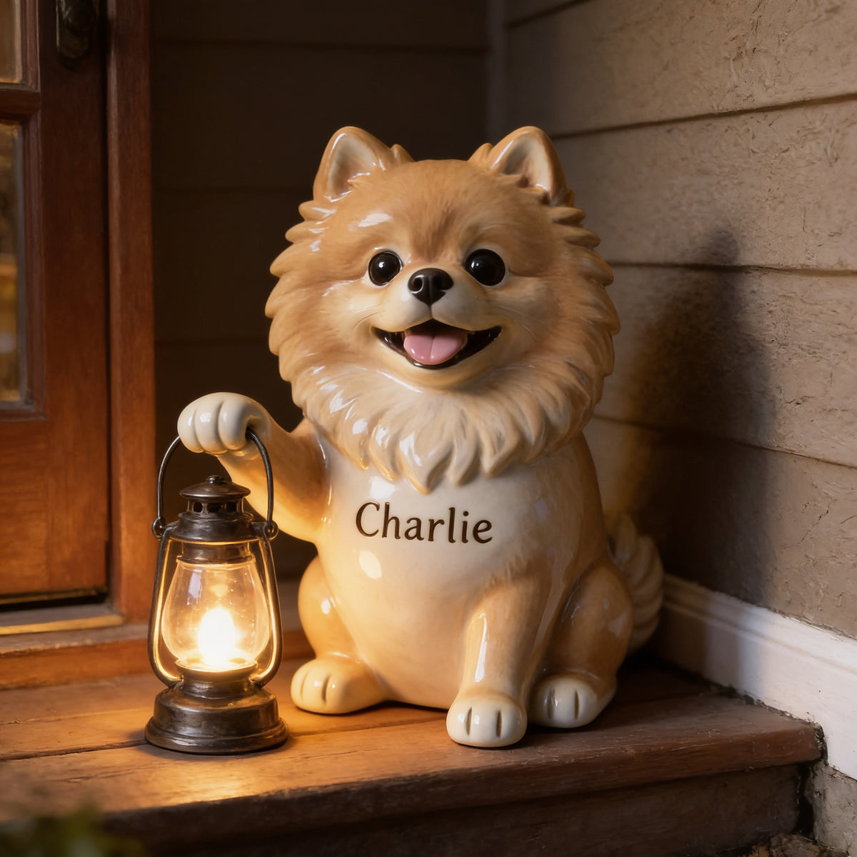 Personalized Fluffy Tan Pomeranian Solar Acrylic Light Dog Lover Garden Decor