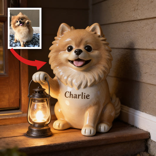 Personalized Fluffy Tan Pomeranian Solar Acrylic Light Dog Lover Garden Decor