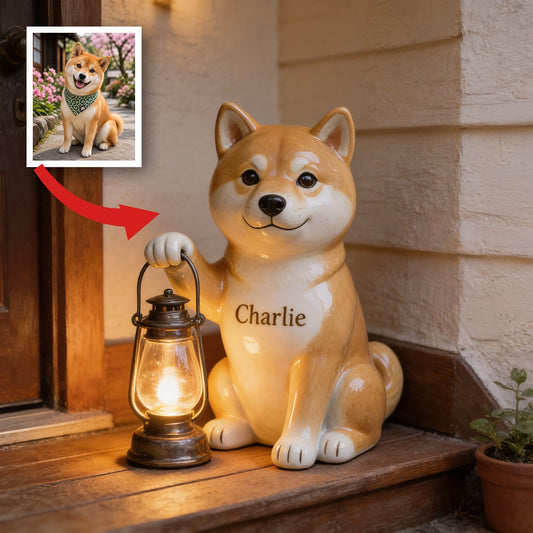 Personalized Sitting Tan Shiba Inu Solar Acrylic Light Garden Decor
