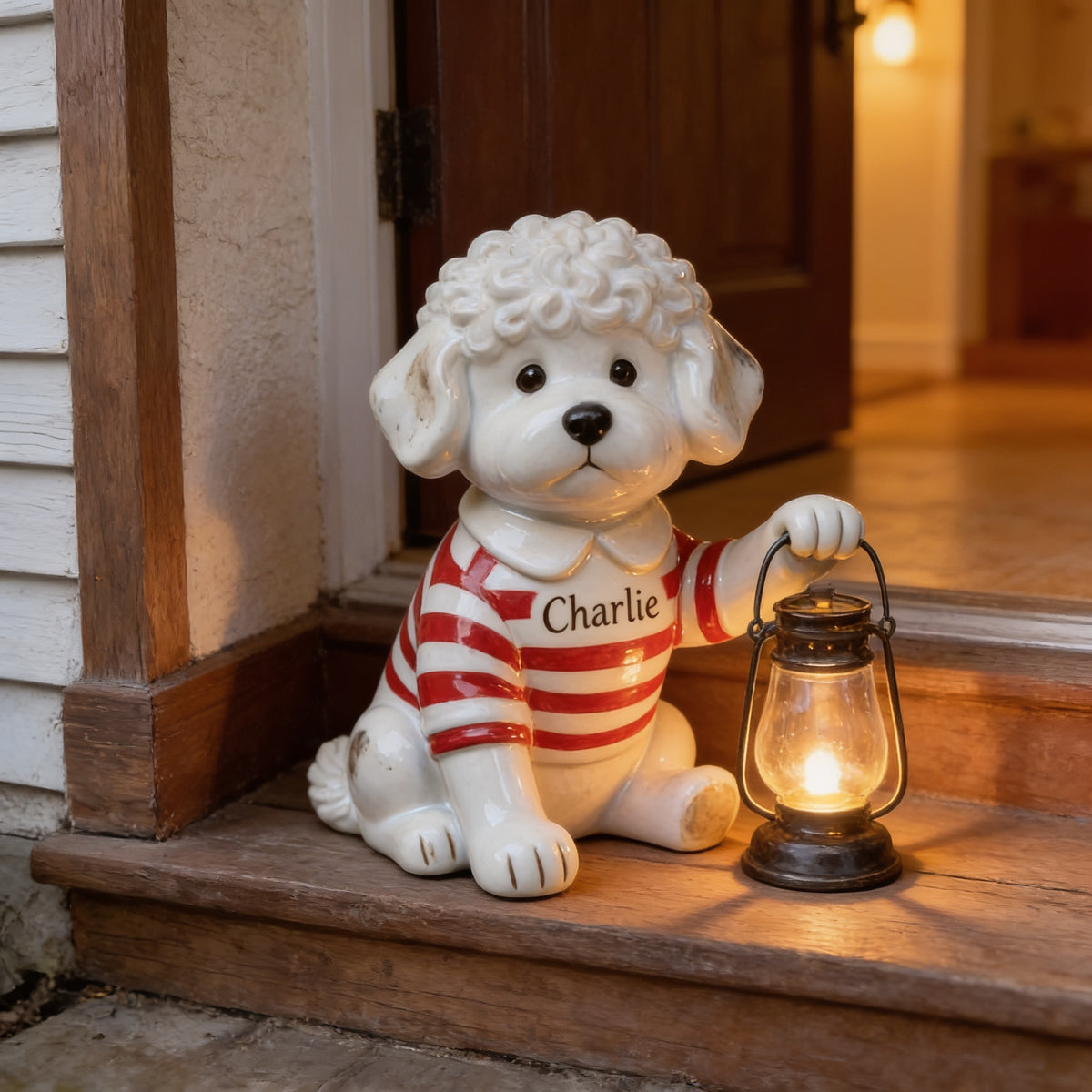 Personalized Fluffy White Bichon Frise Solar Acrylic Light Garden Decor