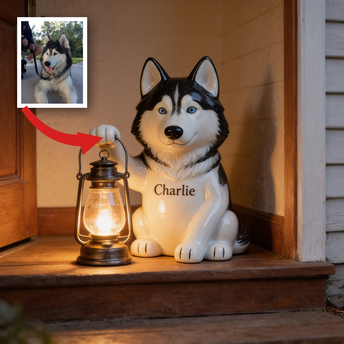 Personalized Siberian Husky Solar Acrylic Light Dog Lover Garden Decor