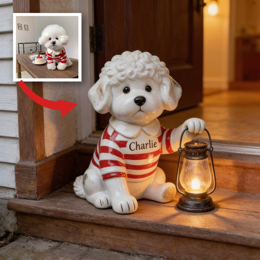 Personalized Fluffy White Bichon Frise Solar Acrylic Light Garden Decor