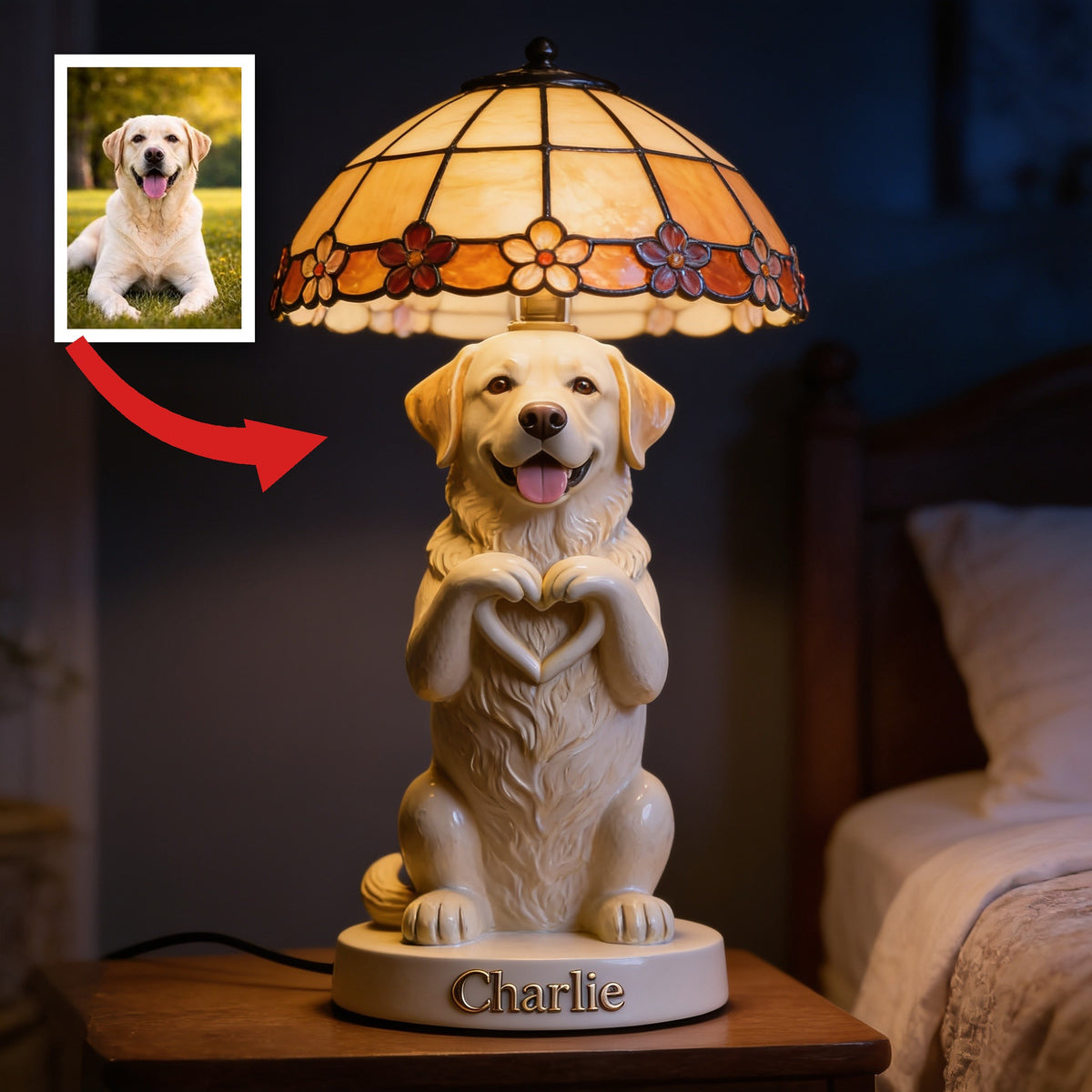 Personalized Cream Labrador Retriever Acrylic LED Night Light Pet Lover Gift