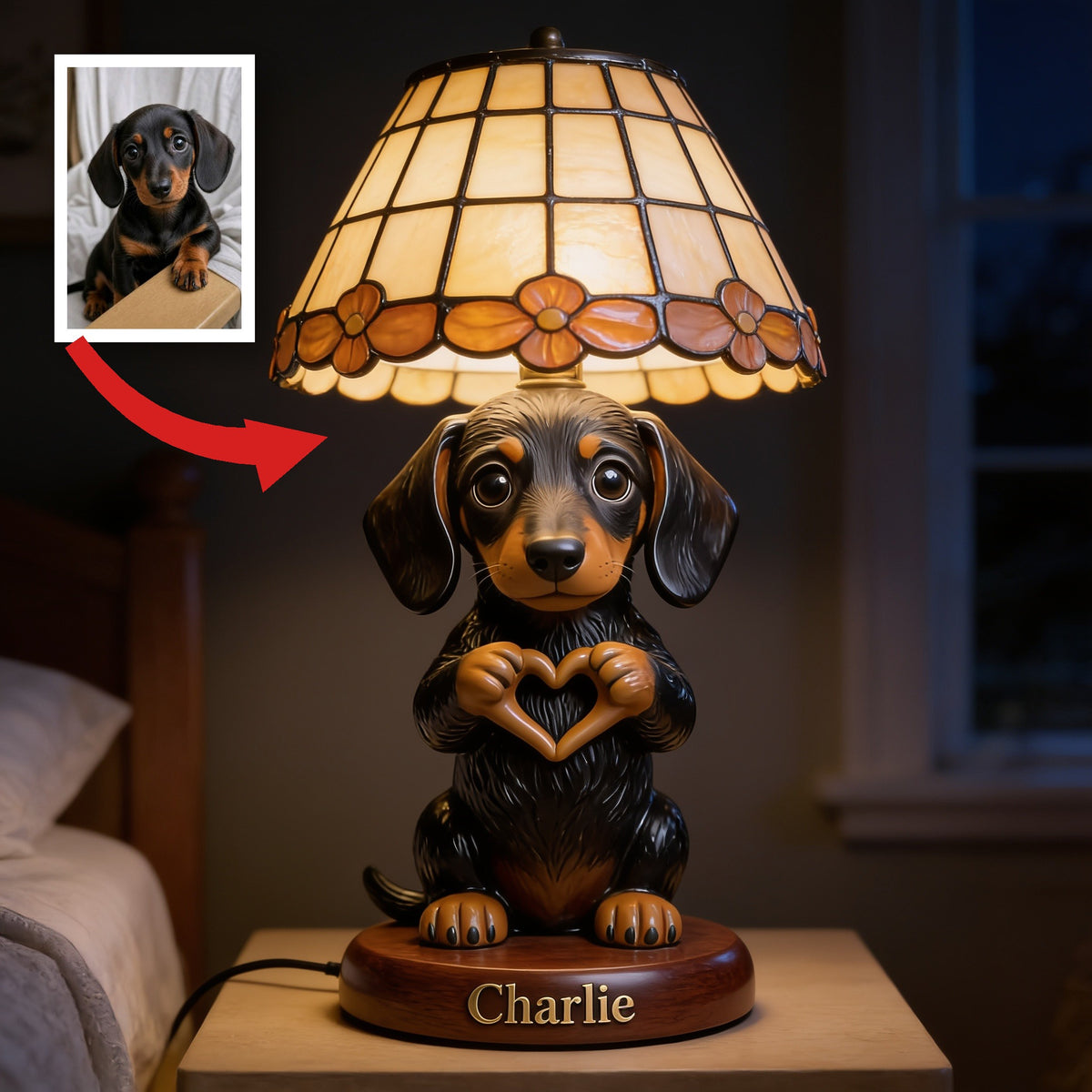 Personalized Cute Dachshund Puppy LED Night Light Dog Lover Home Decor Gift