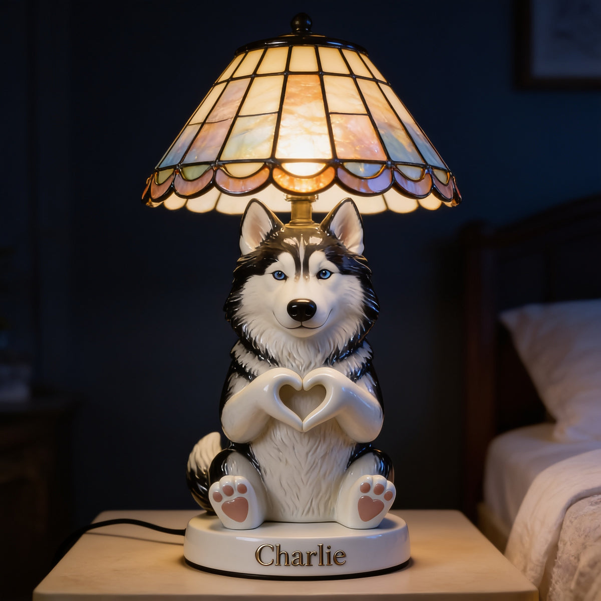 Personalized Blue Eyed Siberian Husky Acrylic LED Night Light Dog Lover Gift