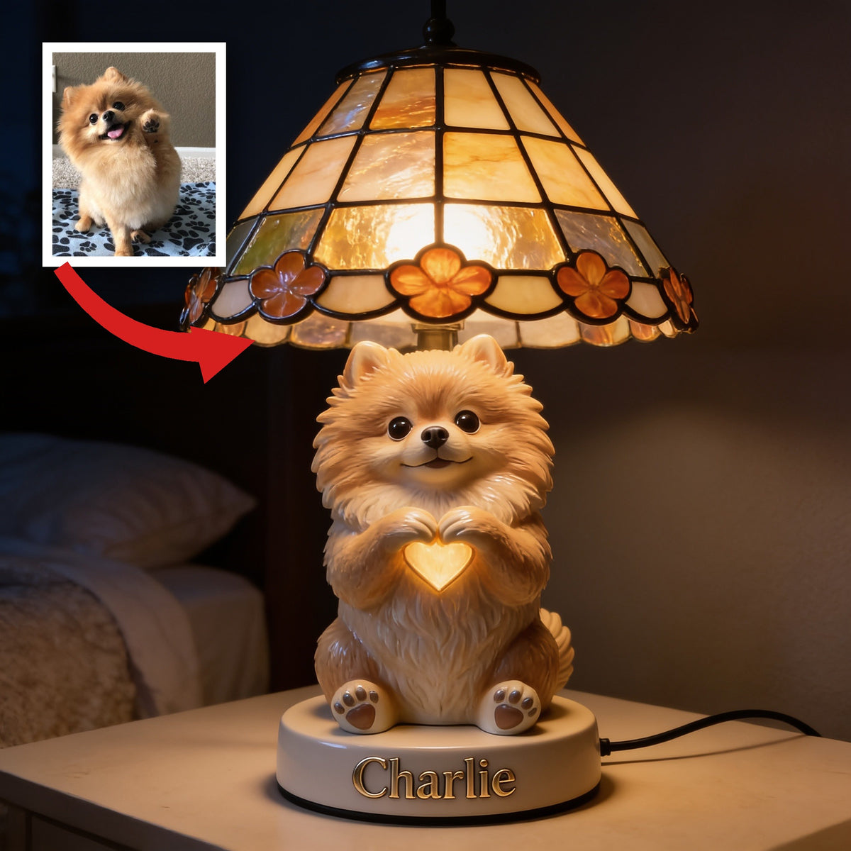 Personalized Fluffy Pomeranian Acrylic LED Night Light Pet Lover Gift