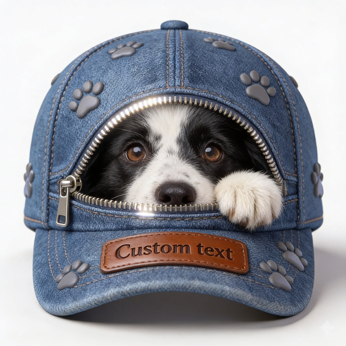 Custom Photo Black and White Border Collie Classic Cap Dog Lover Gift