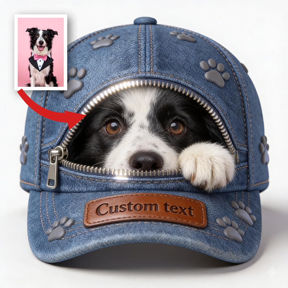 Custom Photo Black and White Border Collie Classic Cap Dog Lover Gift