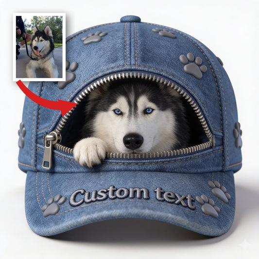 Casquette Classique Personnalisée Husky Sibérien aux Yeux Bleus - Cadeau Amoureux des Chiens