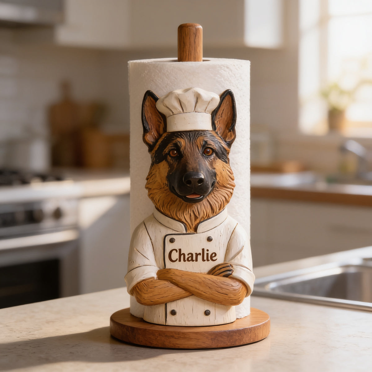 Personalized German Shepherd Chef Paper Towel Stand Kitchen Decor