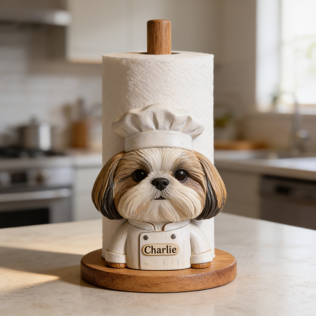 Personalized Shih Tzu Chef Paper Towel Stand Kitchen Decor Gift