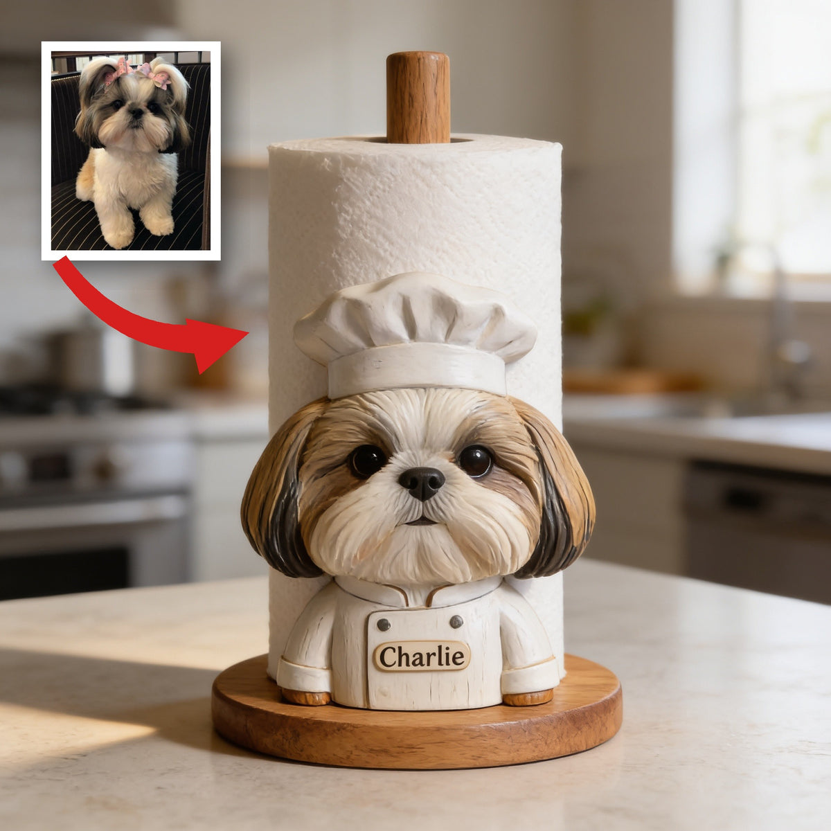 Personalized Shih Tzu Chef Paper Towel Stand Kitchen Decor Gift