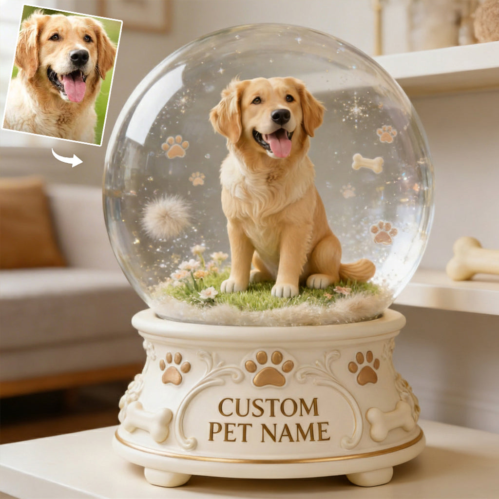 Personalized Curly Fur Poodle Snow Globe Acrylic Plaque Table Decor Dog Lover Gift