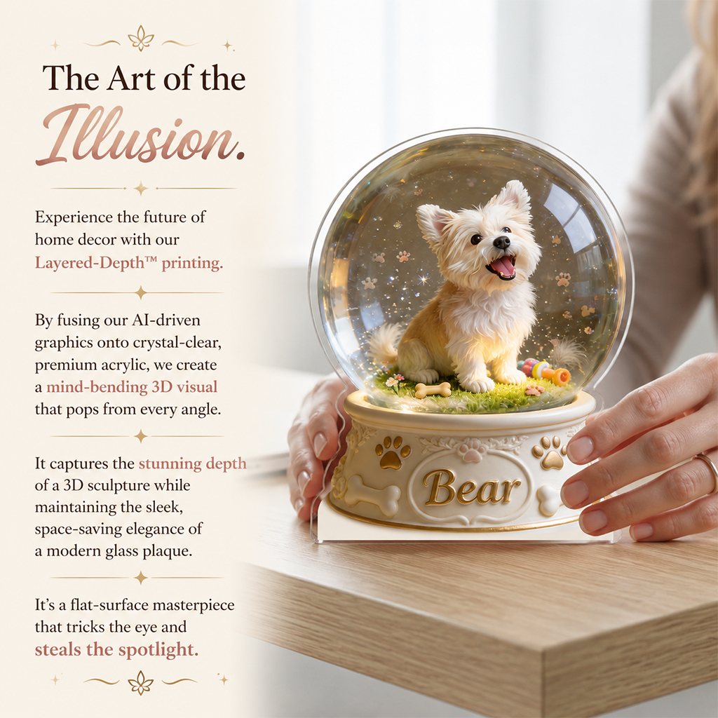 Personalized Curly Fur Poodle Snow Globe Acrylic Plaque Table Decor Dog Lover Gift
