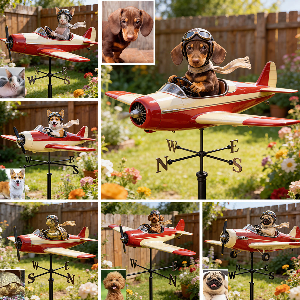 Custom Photo English Bulldog Pilot Weather Vane Pet Lover Garden Decor
