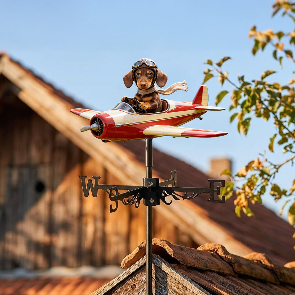 Custom Photo German Shepherd Pilot Weather Vane, Pet Lover Outdoor Garden Decor Gift