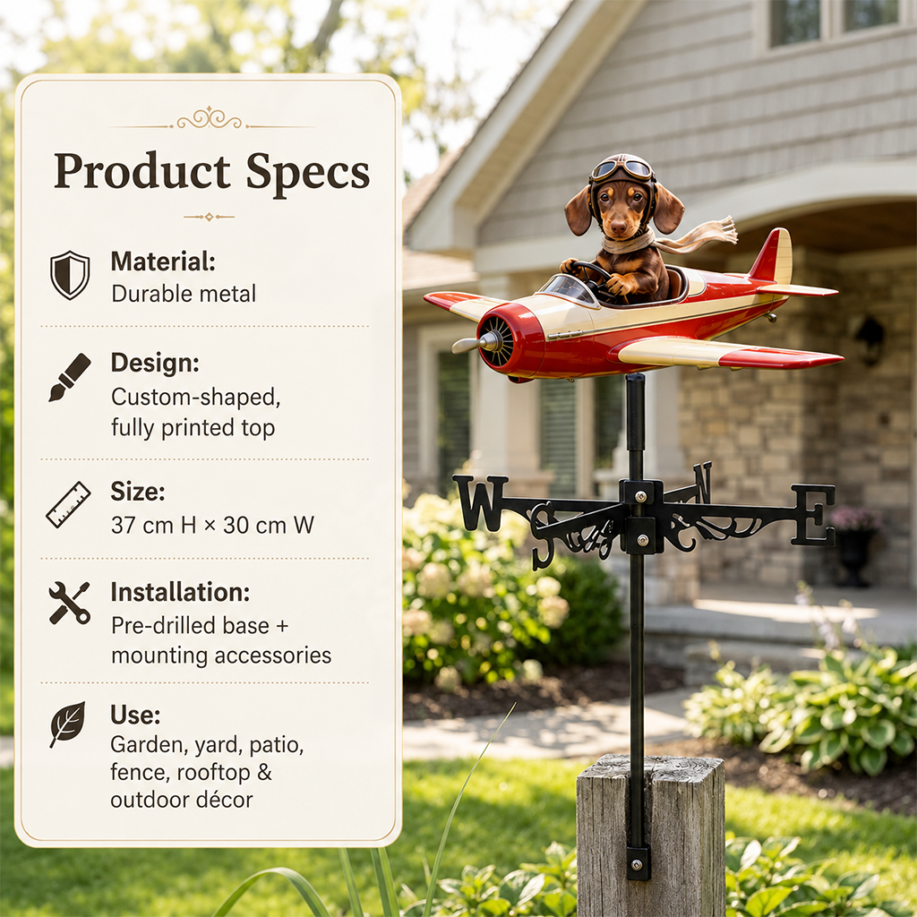 Custom Photo Curly Poodle Pilot Weather Vane Garden Pet Lover Gift
