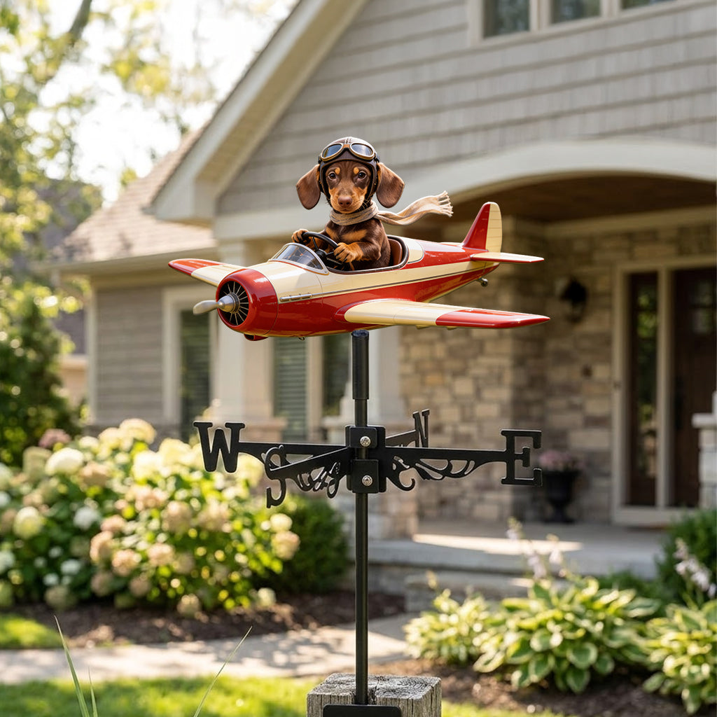 Custom Photo Cute Pug Pilot Airplane Weather Vane, Pet Lover Garden Decor Gift