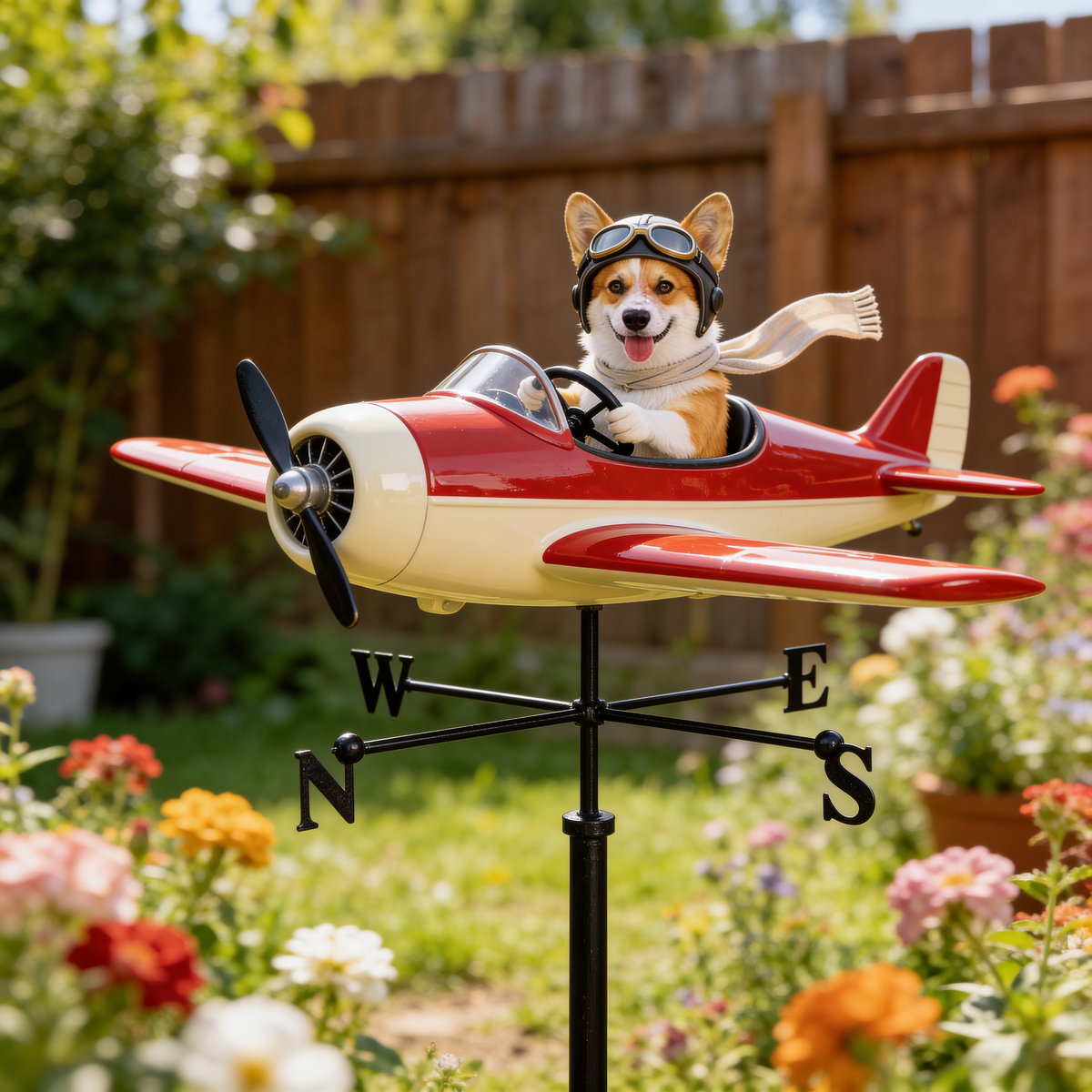 Custom Photo Pilot Shiba Inu Weather Vane, Pet Lover Garden Decor Gift