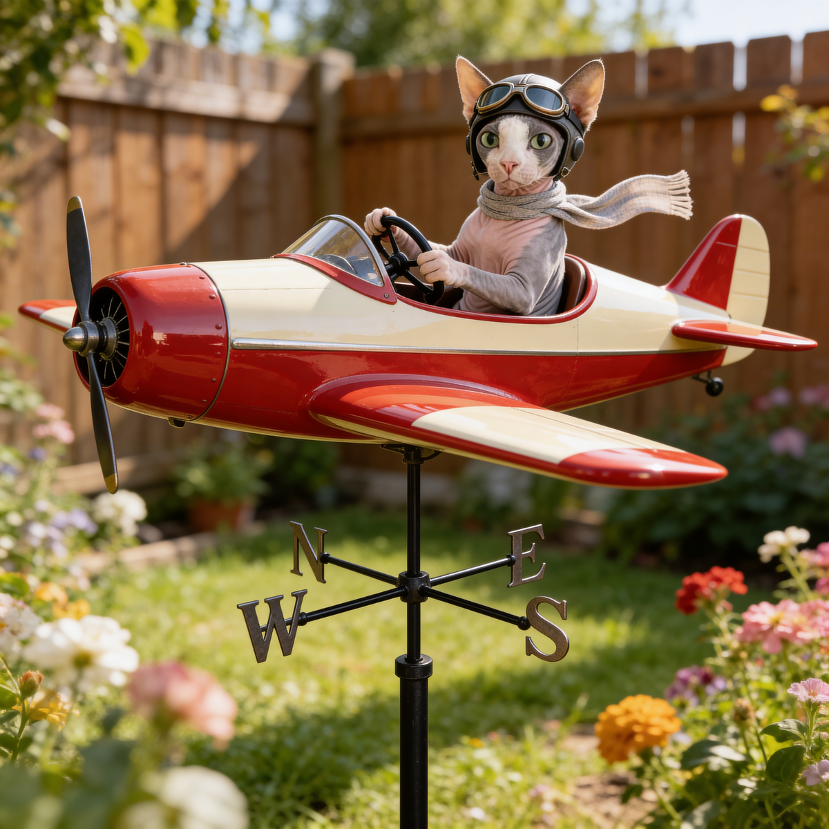 Custom Photo Pilot French Bulldog Weather Vane, Pet Lover Garden Gift