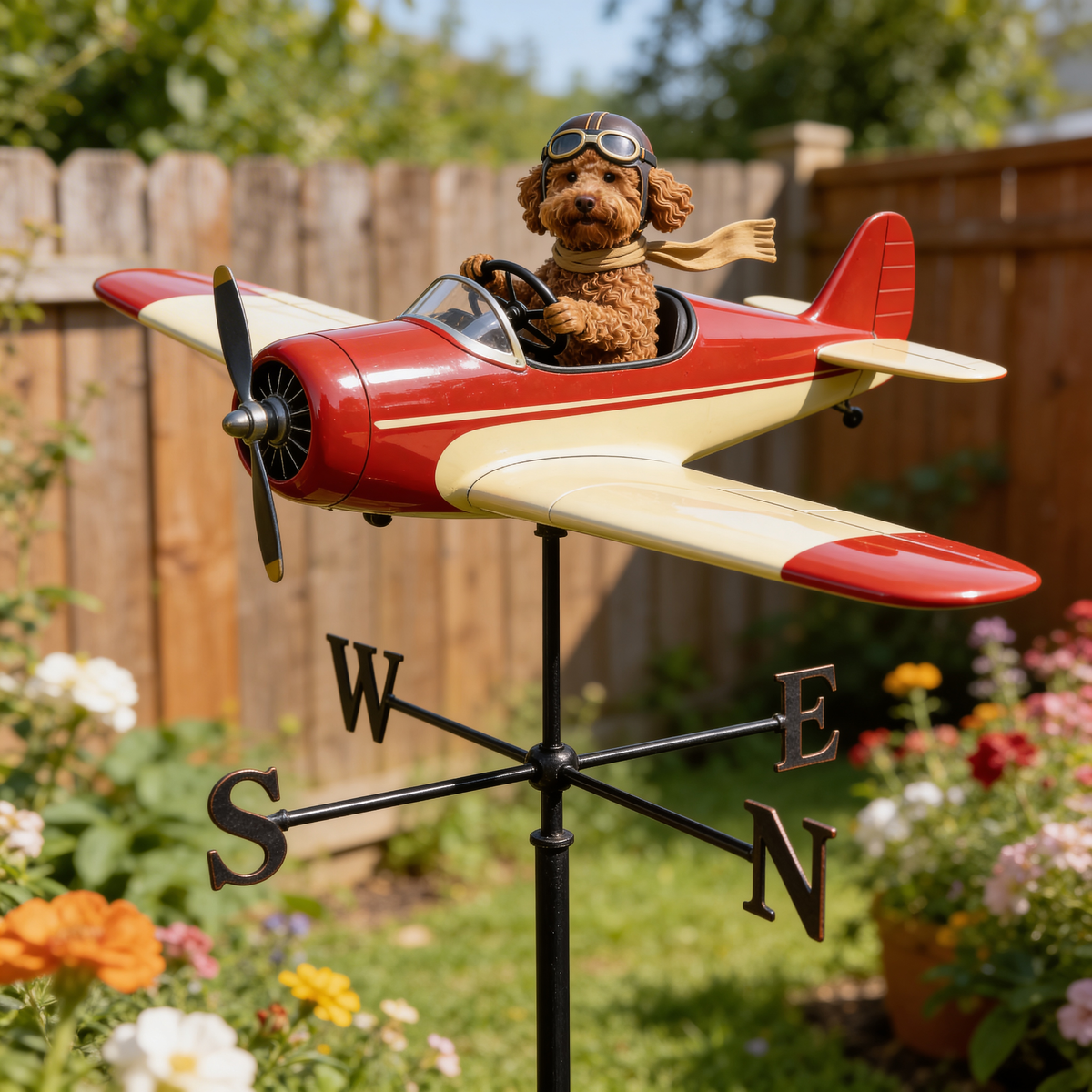 Custom Photo Curly Poodle Pilot Weather Vane Garden Pet Lover Gift