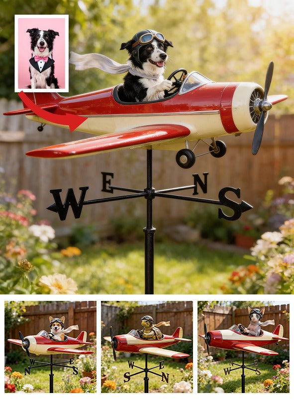 Custom Photo Border Collie Pilot Airplane Weather Vane, Garden Pet Lover Gift