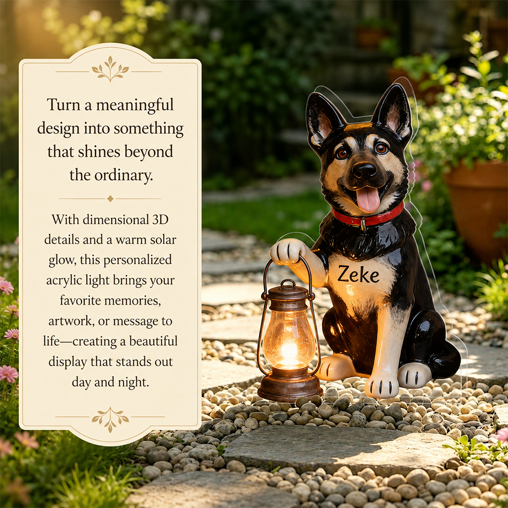 Personalized German Shepherd Solar Acrylic Light Garden Dog Lover Gift