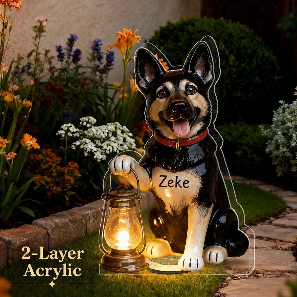 Personalized Sitting Fawn Pug Solar Acrylic Light Garden Decor Dog Lover Gift
