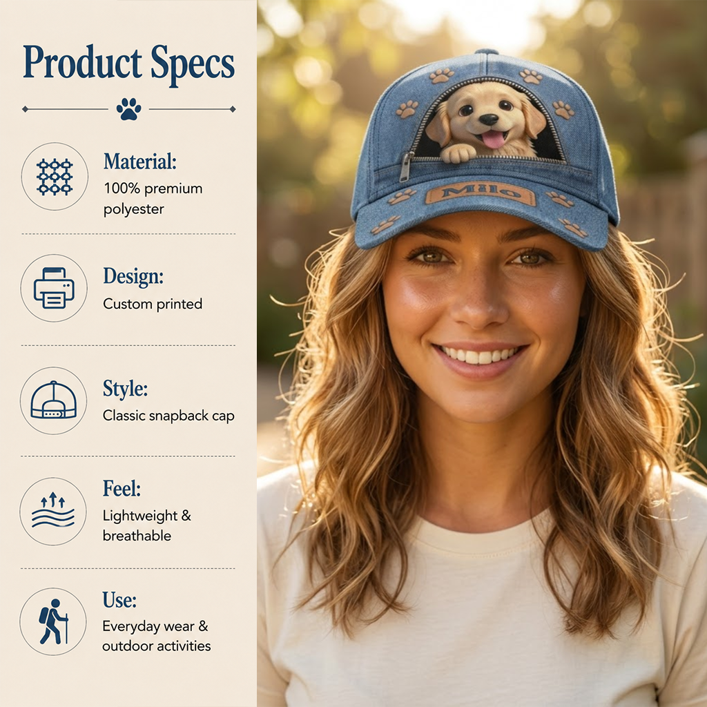 Custom Photo Fluffy Shih Tzu Classic Cap Dog Lover Gift