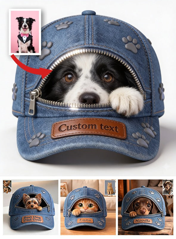 Custom Photo Black and White Border Collie Classic Cap Dog Lover Gift