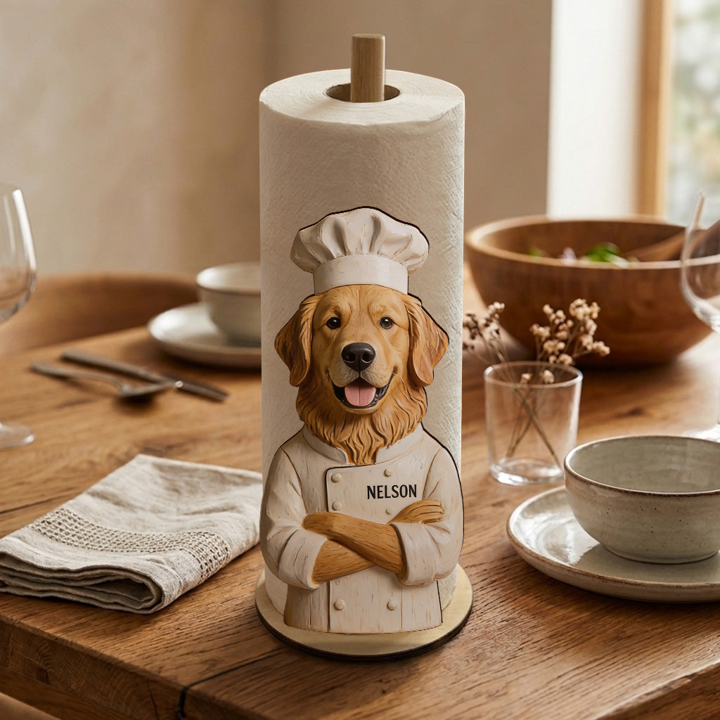 Personalized Chef Chihuahua Wooden Paper Towel Stand Kitchen Decor Gift