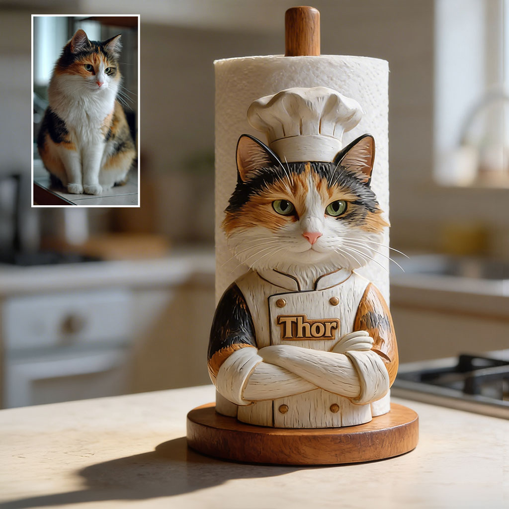 Personalized Brown Poodle Chef Paper Towel Stand Kitchen Decor Gift