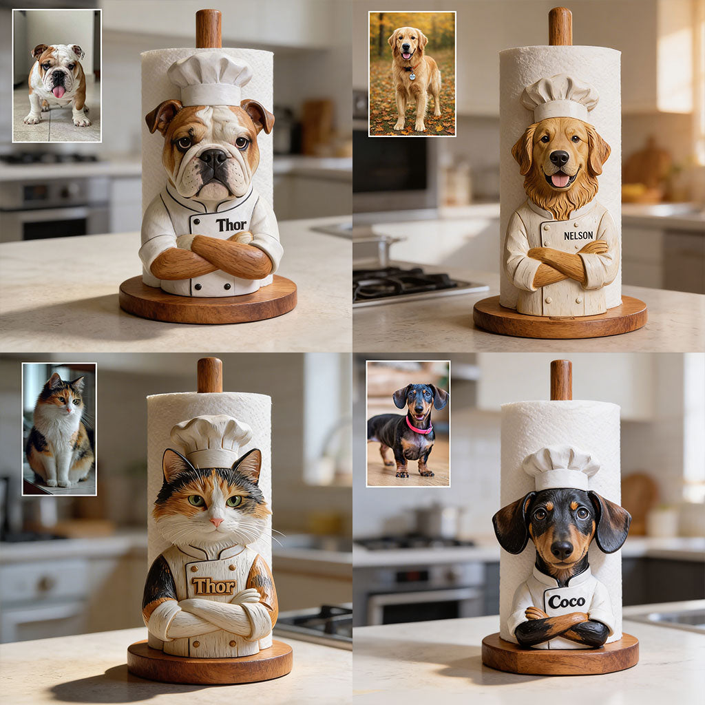 Personalized Brown Poodle Chef Paper Towel Stand Kitchen Decor Gift